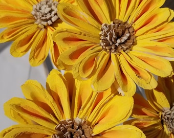Wood Sunflowers ~ DIY stemmed Flowers ~ Ecofriendly Flowers ~ Natural wood flowers ~ Rustic Flowers ~ Wedding Cake flowers