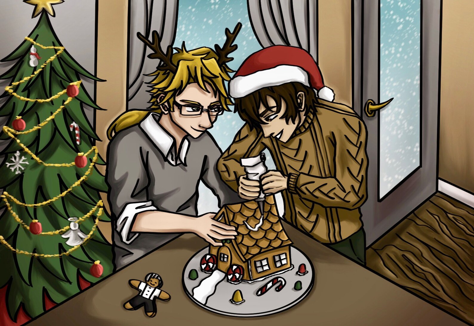 Christmas Anime Art Holiday Anime Drawing Cartoon Couple Art