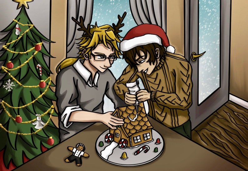 Christmas Anime Art Holiday Anime Drawing Cartoon Couple Art