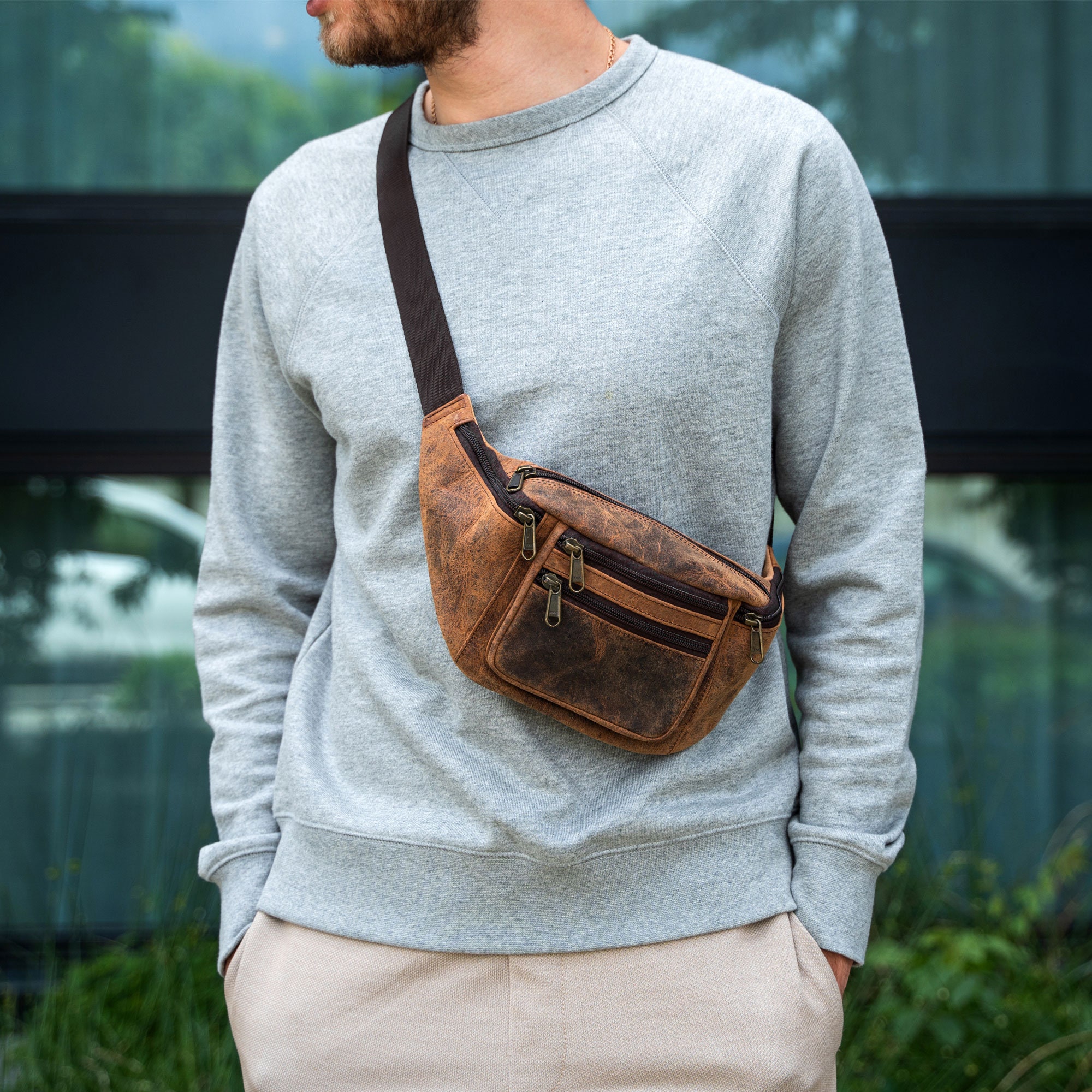 Leather Men's Waist Bag Men Crossbody Bag Fanny Pack -  Sweden