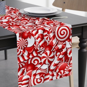 Candy Cane Table Runner - Red and White Christmas Peppermint Table Runner