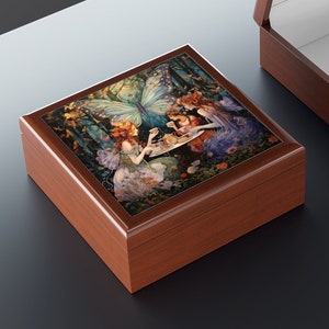 Fairy Keepsake Box Wooden - Nymph Art Print Magic Garden Fairy Forest Gifts Butterfly Girls Jewelry Box