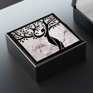 Tree of Life Wooden Marble Jewelry Box For Girls - Personalized Gift Womans Memory Box Female Body Line Art Customized Keepsake Box