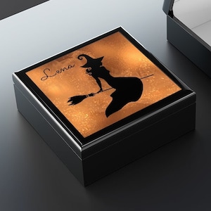 Halloween Witch Jewelry Box - Custom Halloween Gift Box For Witch, Orange Halloween Decor, Halloween Keepsake Box