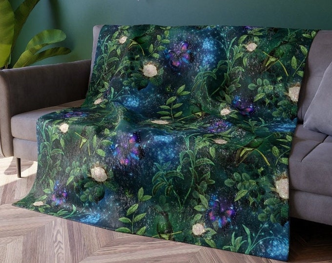 Butterfly Fairy Forest Throw Blanket For Girls - Emerald Green Enchanted Forest Blanket, Fantasy Gifts for Christmas Fairy Themed Decor