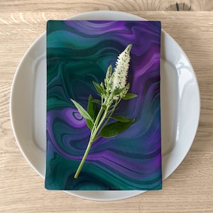 Cloth Napkins Set - Dark Green and Purple, Mable, Fabric, Peacock Wedding Napkins, Reusable Napkins, Witchy, Table Napkins, Chakra Decor