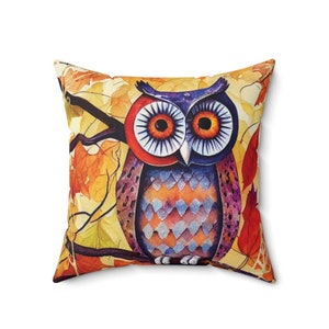 Owl Pillow For Fall - Owl Nursery Decor Pillow Tree Branch Owl Throw Pillow Autumn Fall Leaves Woodland Home Decor Owl Art