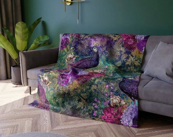 Peacock Throw Blanket Soft Dark Purple Green Animal Throw Blanket Eclectic Floral Blanket for Women Etsy UK