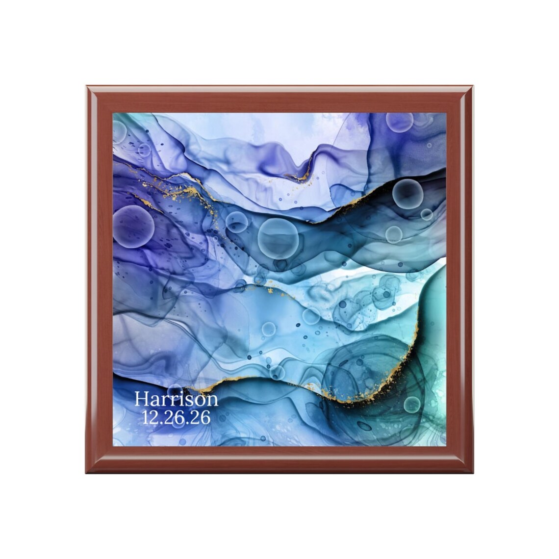 Memory Box Custom - Men Keepsake Box, Blue Alcohol Ink Art Box, Ebony ...