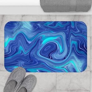 Blue Bath Mat - Abstract, Marble Bath Mat, Dark Blue Bathroom Accessories, Eclectic, Geode Decor, Blue Marble, Memory Foam Bathroom Mat