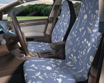 Blue Nature Car Seat Cover Set Botanical Floral Car Decor Light Blue Car Accessories Etsy