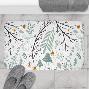 Forest Bath Mat - Botanical Bath Mat, Sage Green, Tree Branch Bathmat Boho Bathroom Decor