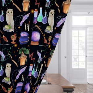 Wizard Blackout Curtains - Magic Wizard Nursery Decor Window Curtains Potions Witchcraft School Kids Bedroom Decor 84 inch