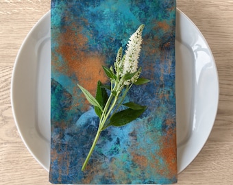 Turquoise and Copper Cloth Napkin Set - Eclectic Rustic Copper Blue Patina Table Dinner Napkins