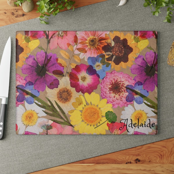 Pressed Flower Glass Cutting Board Etsy