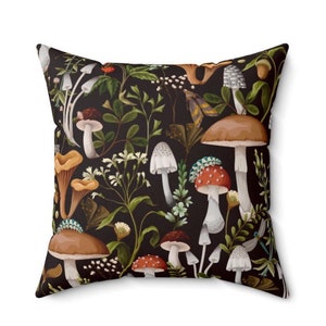 Mushroom Pillow - Mushroom Throw Pillow, Black Forest Woodland Mushroom Home Decor