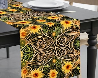 Sunflower Table Runner - Steampunk Vines Table Runner Enchanted Forest Table Decor For Summer Sunflower Gift Ideas