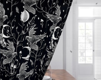 Gothic Blackout Curtain - Black Raven Curtains Moon Forest Celestial Window Curtains Dark Witchy Home Decor 84 inch