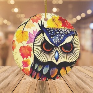 Owl Ornament - Fall Leaves Forest Woodland Owl Christmas Ornament Owl Lover Gift