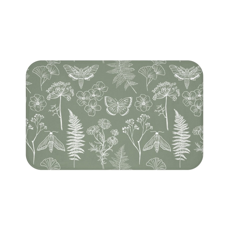 Boho Sage Green Bath Mat Forest Bathroom Decor Moth Bath - Etsy
