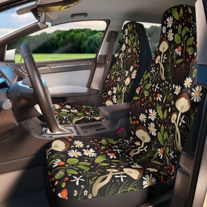 Boho Mushroom Car Seat Covers - Woodland Car Seat Covers Boho Black Car Decor Forest Car