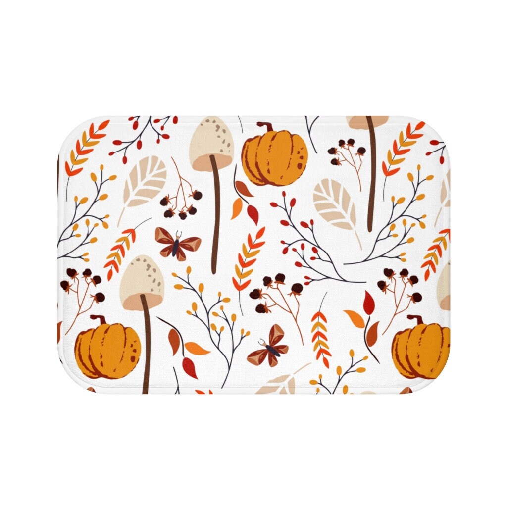 Contemporary Fall Bath Mat Pumpkin Bathroom Decor Boho Etsy