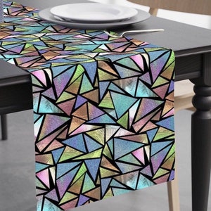 Geometric Eclectic Table Runner - Mosaic Stained Glass Colorful Modern Table Decor Runner