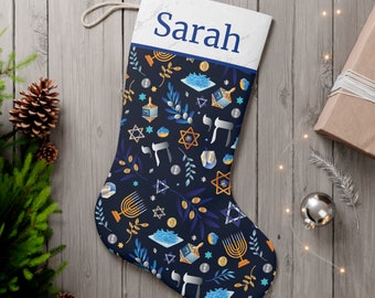 Hanukkah Stocking - Custom, Blue Hanukkah Home Decor, Jewish Gift