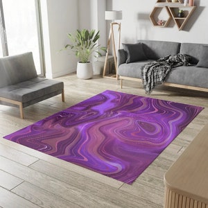 Marble Purple Area Rug - Eclectic Rug Abstract Living Room Decor, Bright Purple Geode Home Decor