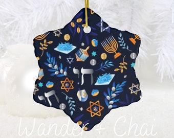 Decorative Hanukkah Christmas Ornament Gift - Menorah Ornament, Jewish Gift, Hebrew Chai, Hanukkah Bush, Dreidel, Latke