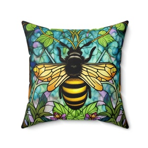 Mosaic Bee Pillow - Bee Home Decor Throw Pillows Bee Lover Stained Glass Queen Bee Bumble Bee Gift Bee Print Cute Throw Pillow