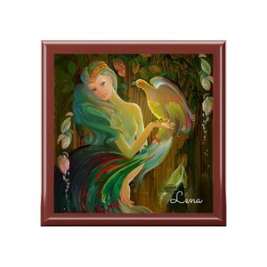 Wooden Celtic Box - Green Custom Garden Of Eden Art Peacock Irish Keepsake Box