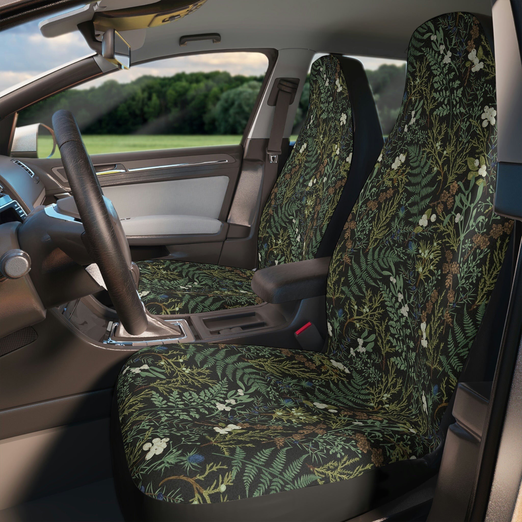 Discover Forest Car Seat Covers - Dark Vintage Botanical Winter Leaves Enchanted Forest Car Seat Covers