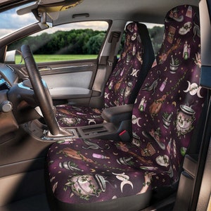 Dark Witchy Car Seat Covers - Purple Woodland Witch Car Seat Cover Witchcraft Moon Cauldron Halloween Car Accessories