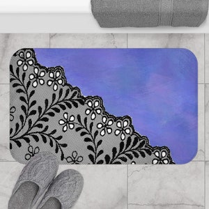Eclectic Periwinkle Bathmat - Floral Bathmat Purple Bathmat Eclectic Bathroom Decor