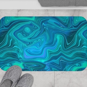 Turquoise Kitchen Mat - Geode Blue Bath Mat Abstract Marble Blue Anti Fatigue Kitchen Mat Rug Soft Plush Memory Foam