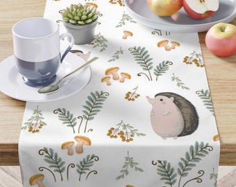 Hedgehog Table Runner - Cute Animal Forest Mushroom Table Runner Woodland Hedgehog Baby Shower Decor