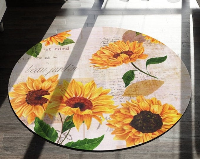 Sunflower Round Rug - Vintage Flower French Rug Round 5x5 Rug - Etsy