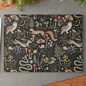 Woodland Kitchen Animal Cutting Board - Tempered Glass Chopping Board Fairy Forest