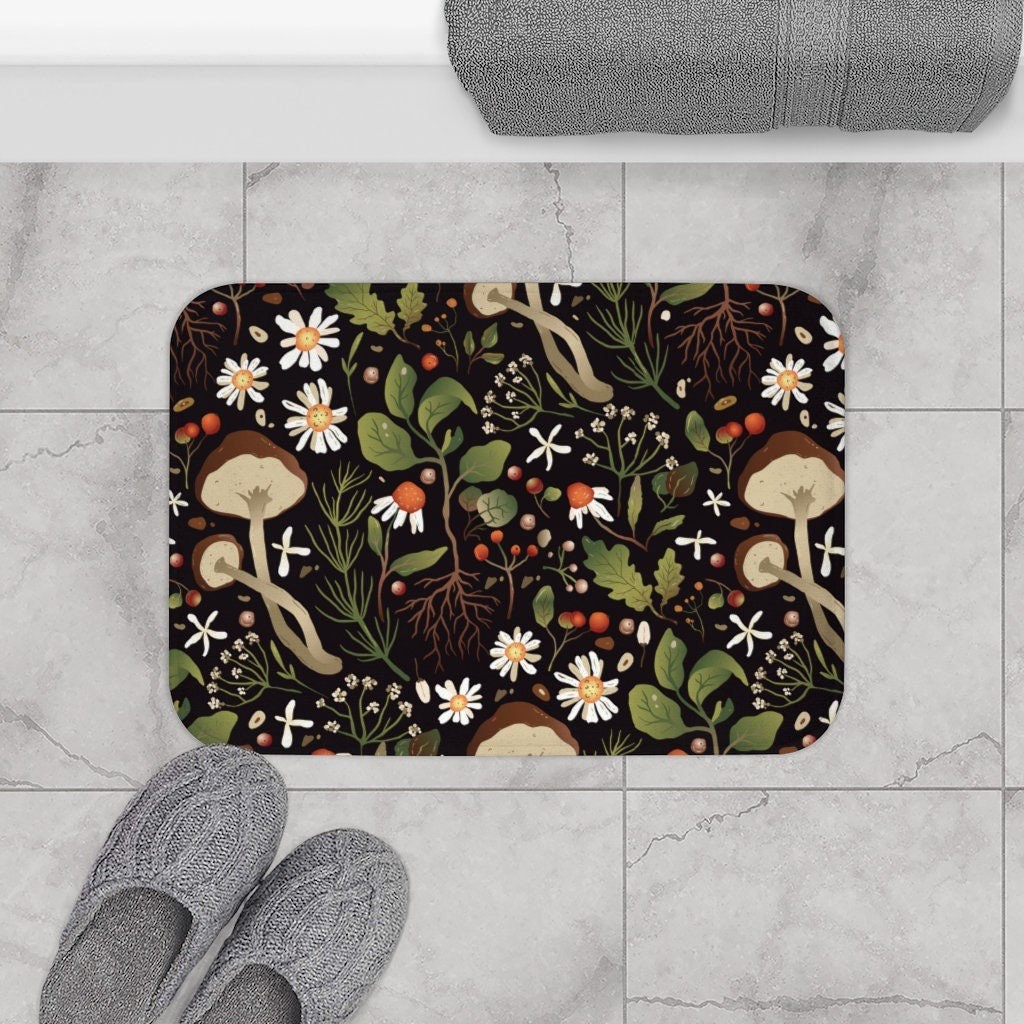 Mushroom Woodland Bath Mat Mushroom Bathroom Decor Fall Bath - Etsy