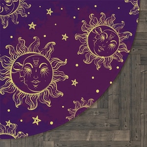 Sun and Moon Round Rug - Purple Celestial Rug Round Mystic Sun Boho Round Area Rug Sun Nursery Decor