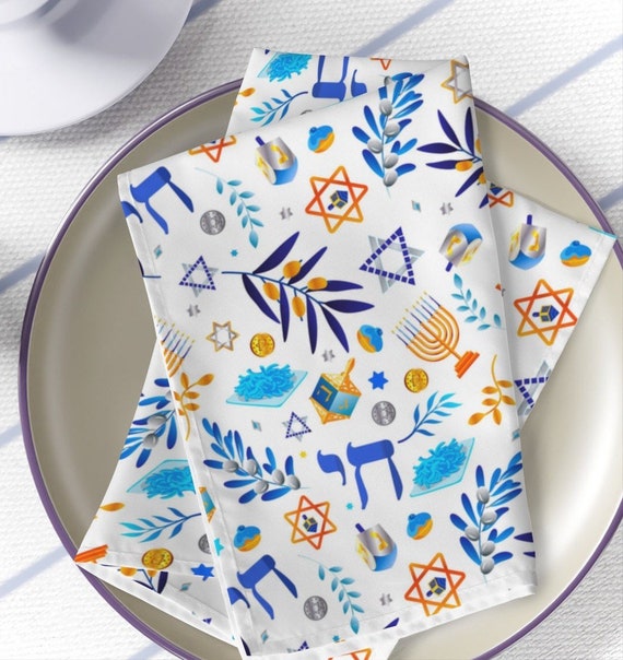 Hanukkah Jewish Holiday Cloth Napkins Dinner Table Napkins