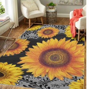 Sunflower Rug - Retro Area Rug, Vintage, Modern, Gift, Hippie, Floral Living Room Decor