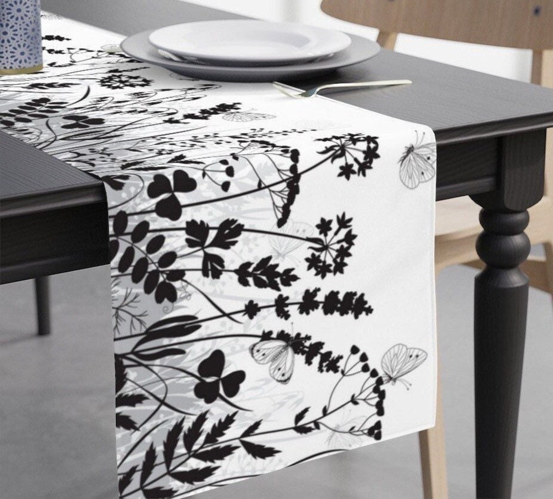 Black and White Table Runner Black White Table Decor, Modern Minimalist