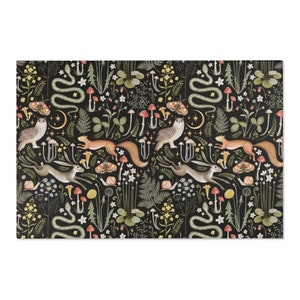 Woodland Animal Area Rug - Dark Forest Living Room Decor, Woodland Rug, Cute Animal Nursery Rug, Fairy Forest Rug