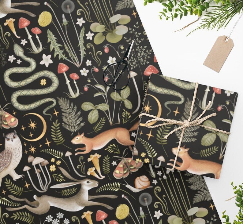 Dark Woodland Wrapping Paper Fairy Forest Animal Wrapping Etsy