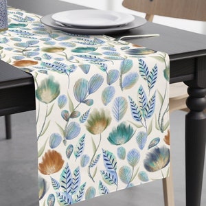 Spring Table Runner - Botanical Whimsical Leaf Table Runner For Spring Kitchen