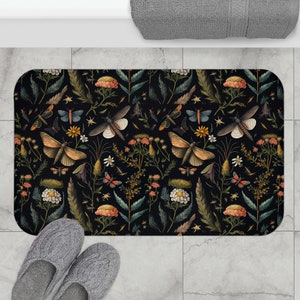 Moth Bath Mat - Dark Academia Black Forest Bath Mat