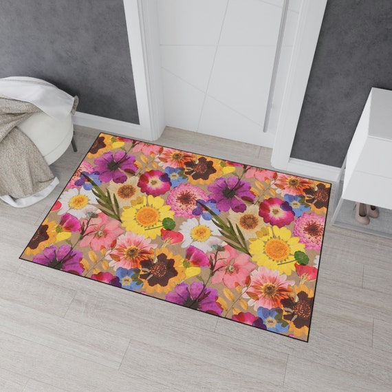 Pressed Flower Entryway Rug Heavy Duty Floor Mat Floral Kitchen