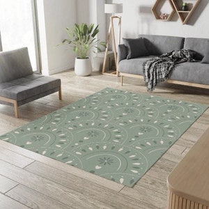 Sage Green Area Rug - Boho Rainbow Rug, Minimalist Green Rug For Living Room